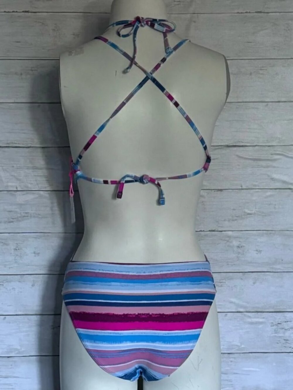 Vanilla Beach One Piece Swimsuit Womens Multi Stripe Cutout Criss Cross Size XS - Picture 3 of 9